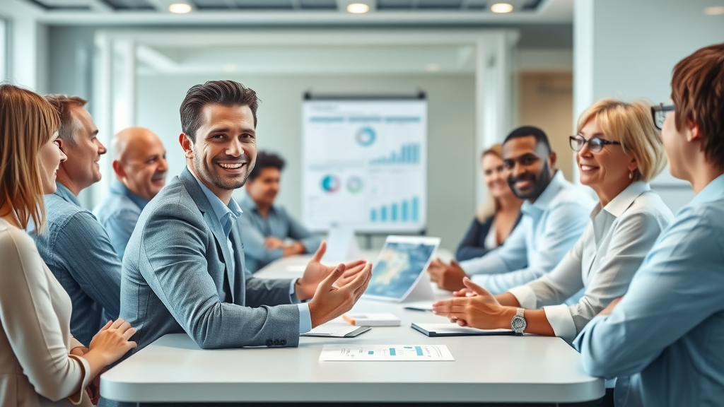 honest property manager answering rental management fee questions for group of owners in meeting room