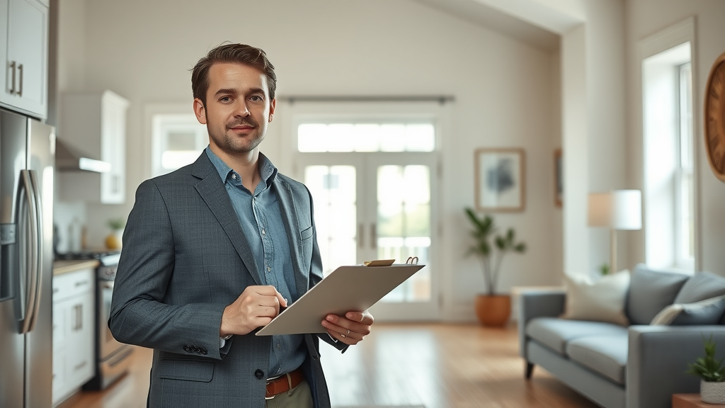 Professional rental manager inspects a well-kept rental property, representing meticulous property management for house rentals