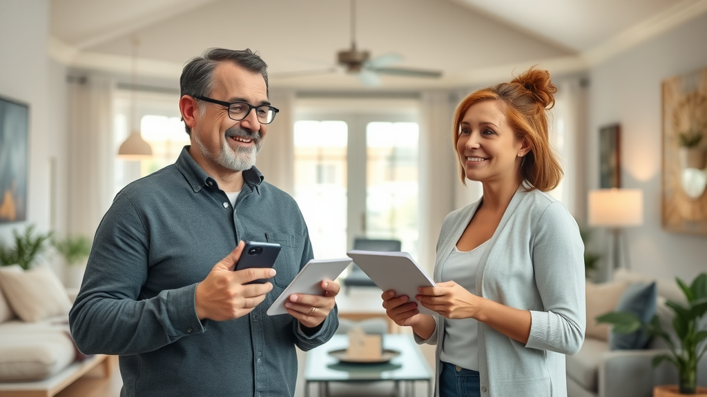 professional property manager reviewing tenant applications with landlord in conference room