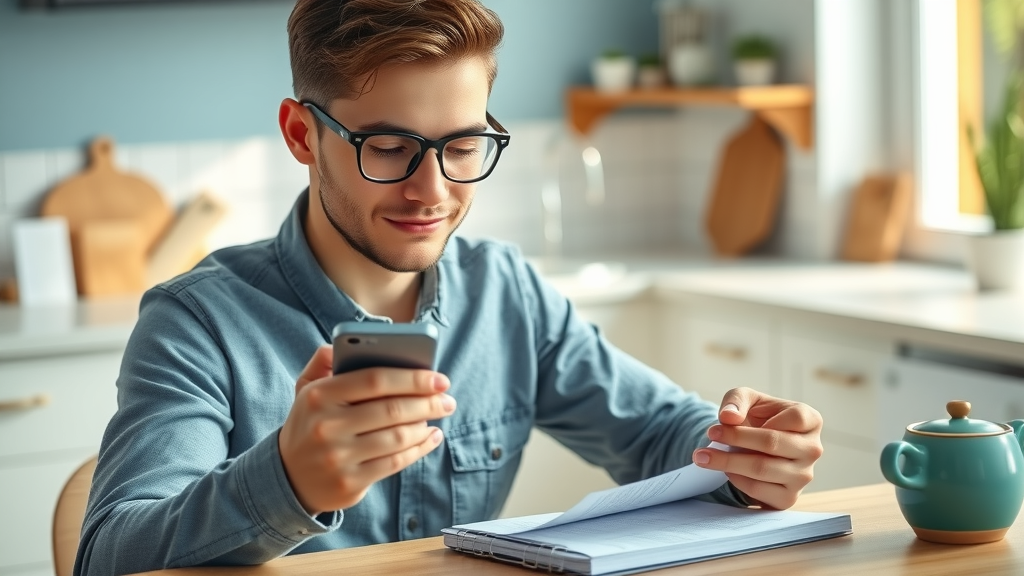 Young renter budgeting for rental property fees Williston North Dakota using a smartphone app