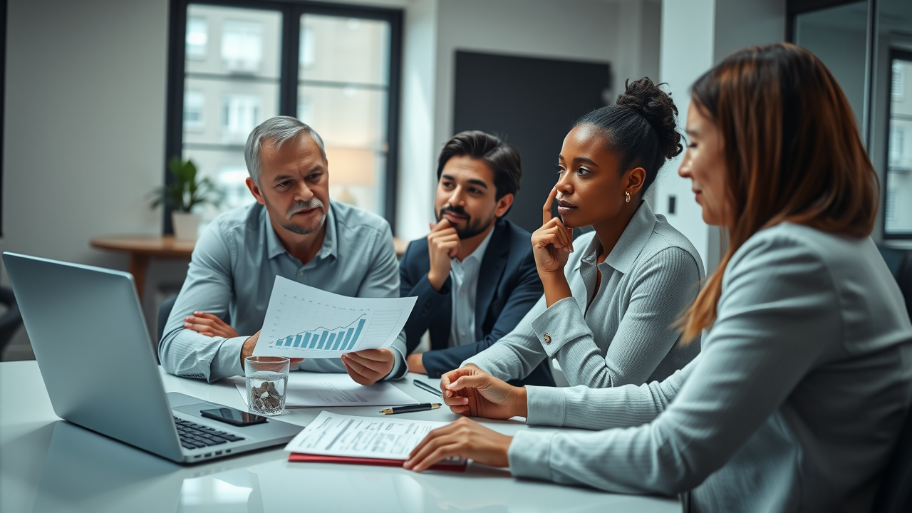 property manager explaining vacation rental management fee structure to owners in modern office