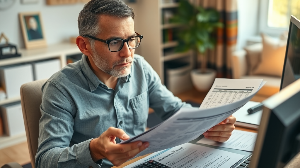 Rental property management company near me - property owner analyzing management financial reports at home office