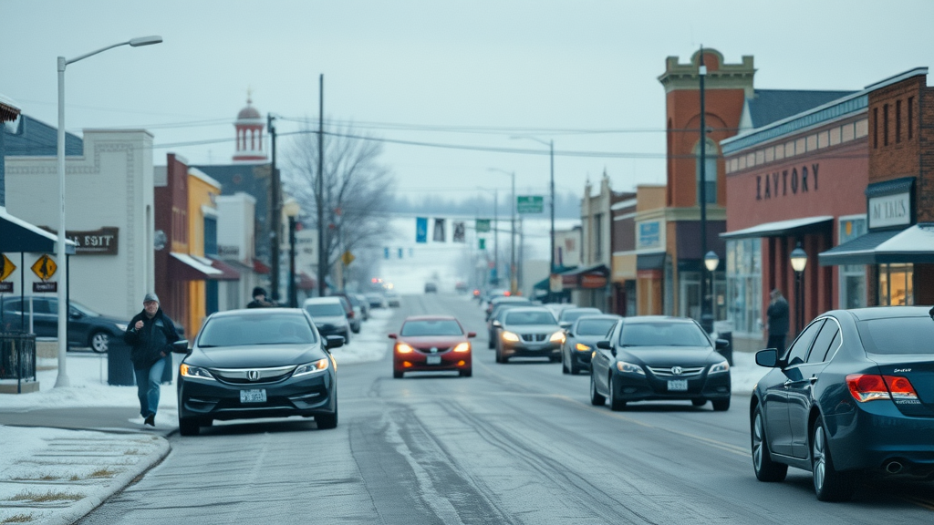 property manager walking through Williston, North Dakota town, property management fees in small towns, snow falling