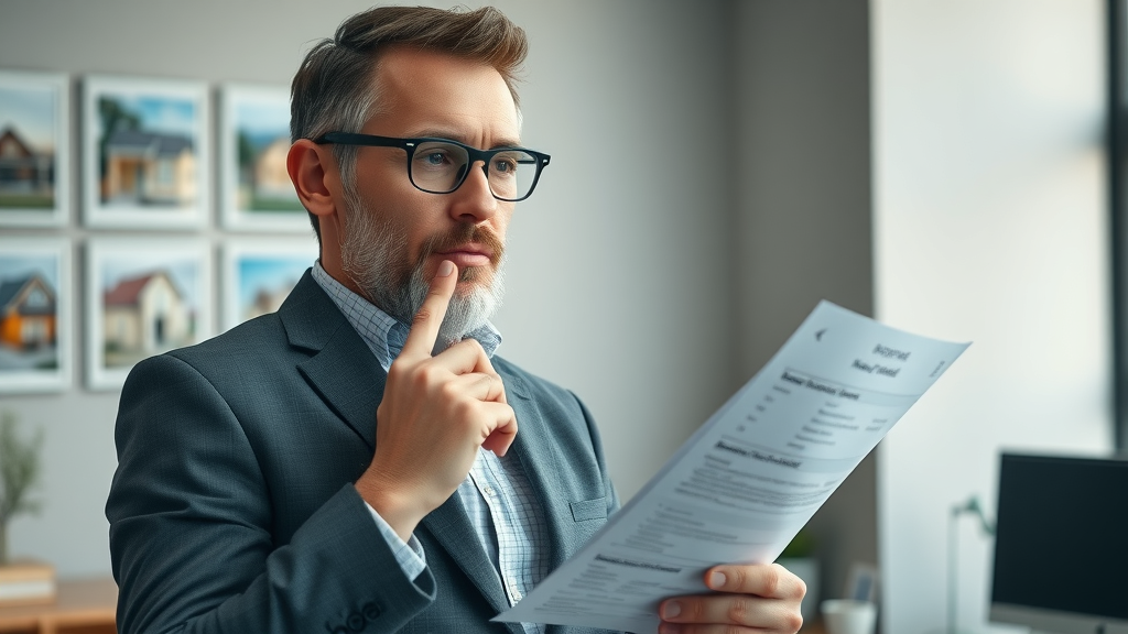 professional property owner holding a rental property checklist in a modern office setting