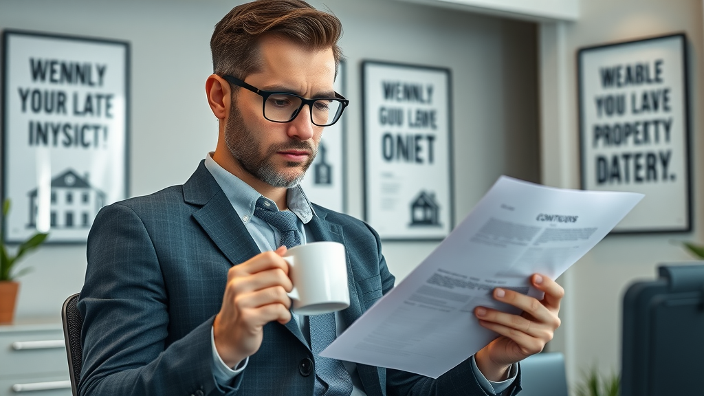 real estate investor reviewing property management contracts Williston ND workspace