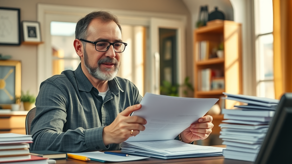 busy landlord signing contract with professional property manager in a cozy home office