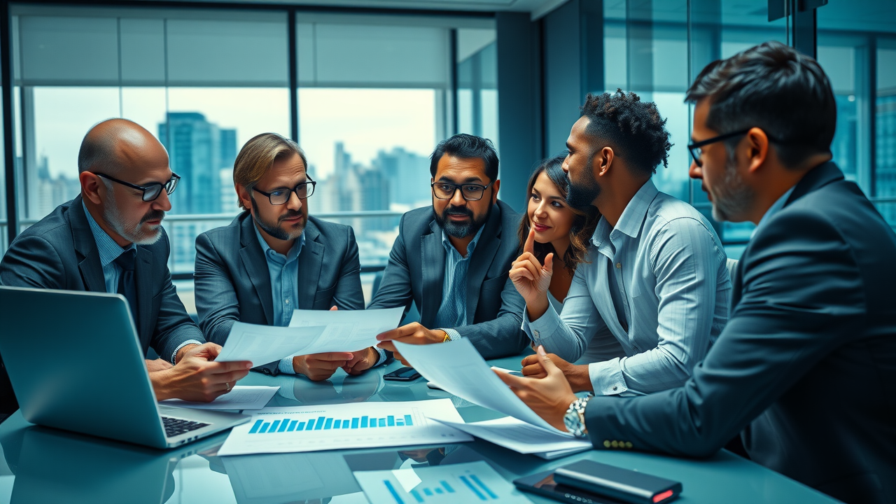 property managers charge - diverse professionals discussing rental management fees and charts