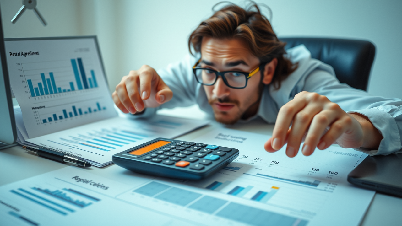 Calculator and rental property documents on clean desk, calculating Williston rental property maintenance fees.