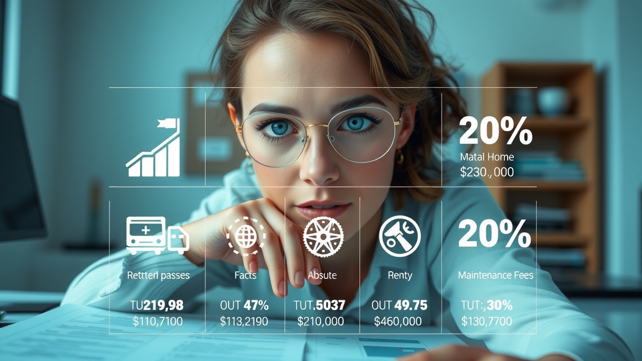 Detailed infograph showing Williston rental property maintenance fee breakdown, with data and percentage icons and rental paperwork in a modern workspace, Williston rental property maintenance fees.