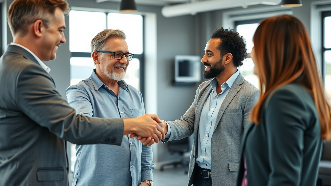 Confident property manager and owner shaking hands, peace of mind for property owners in Williston, North Dakota, property management services pricing Williston