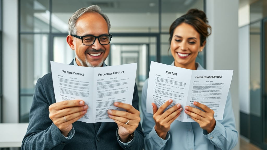 Comparison chart of flat-rate versus percentage-based property management fee contracts in Williston, North Dakota