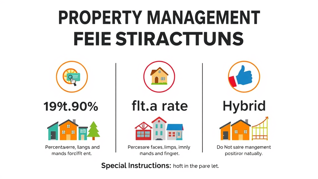 Infographic explaining property management fee structures with percentage, flat-rate, and hybrid models for how much do property management companies charge to manage a rental