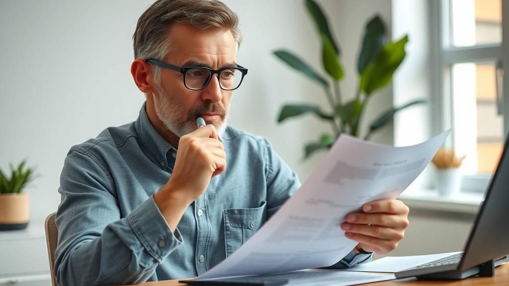 property management fees for rental property - concerned owner reviewing rental documents at home office