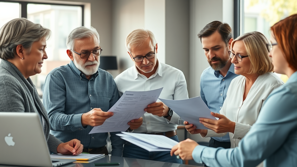 Property owners using checklists and reviewing documents with property manager to compare charges and services, related to how much do property management companies charge to manage a rental