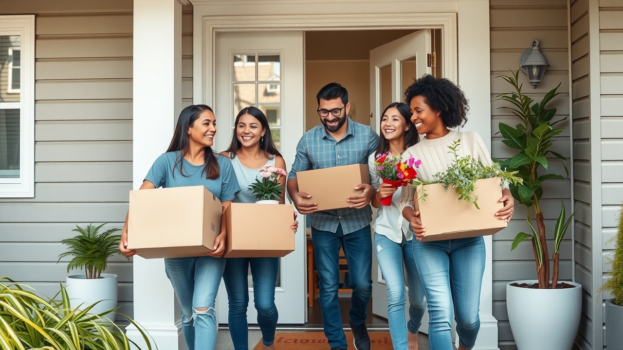 Happy family moving into a well-managed rental home, symbolizing satisfaction with property management for house rentals