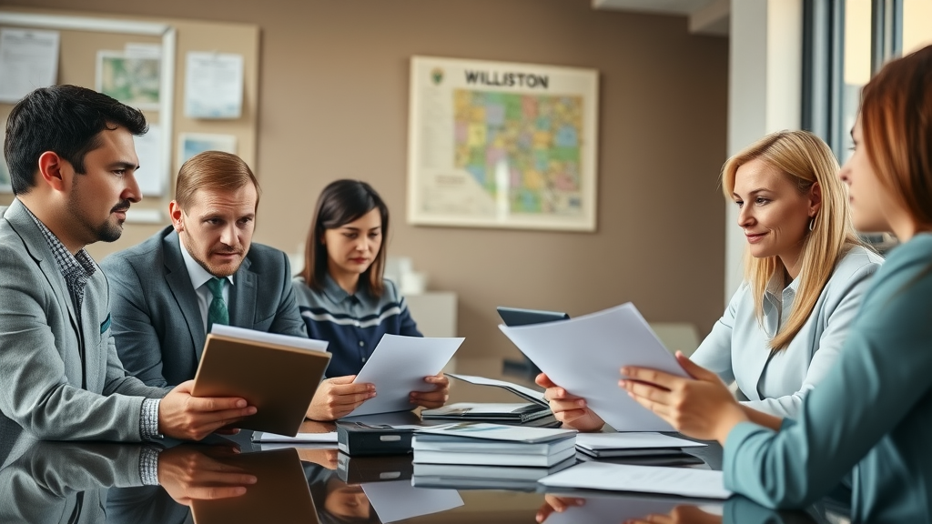 Boardroom property management team reviewing portfolios in Williston, North Dakota - Williston property management companies