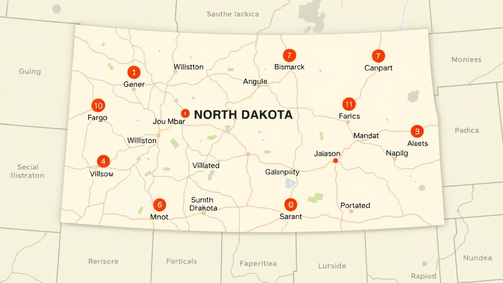 Regional North Dakota and South Dakota map highlighting Williston, Bismarck, Fargo, Minot, and Rapid City, rental property fees Williston North Dakota