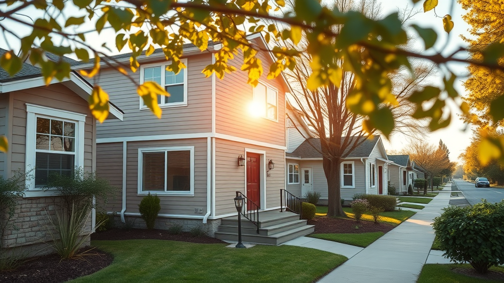 Inviting modern rental home showcasing property management for house rentals, with landscaped yards in a sunny suburban street